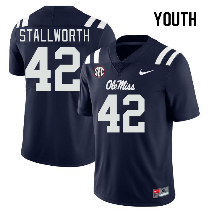 Youth #42 Micah Stallworth Ole Miss Rebels College Football Jerseys Stitched-Navy